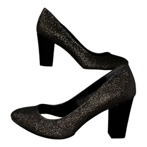 NWT STYLE & CO Black and Gold Metallic ASYAA Block Heel Pumps - 8.5 (read descr) thumbnail 2