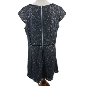 R&K Black Floral Lace Fit and Flare Cap Sleeve Dress Satin Trim Size 18 thumbnail 2