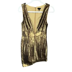 NBD Dinara Mini Dress Womens S Gold Sequin‎ Asymmetrical Sparkly Night Out Party thumbnail 7