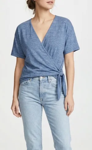 Gap Blue Stretch Knit Wrap Style Top Size XXL thumbnail 1