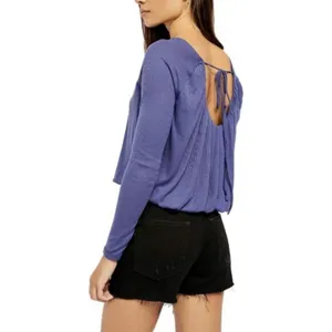 Free People We The Free Women's Medium Bondi‎ Blue Thermal Long Sleeve Crop Top Bohemian thumbnail 3