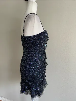 For Love & Lemons Black Iridescent Floral Lace Mini Dress thumbnail 4