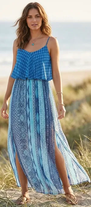 Speechless BOHO Blue Sleeveless Aztec Design Summer Dress Back Straps size xS thumbnail 1