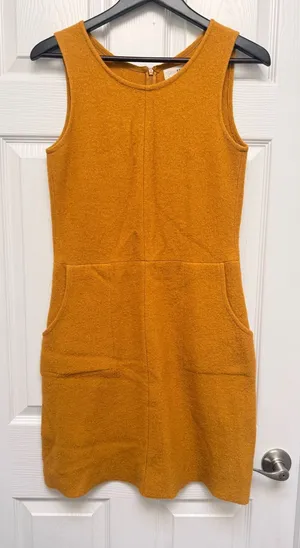 Sparrow Anthropologie Mustard Yellow Textured Knit Sleeveless Pocket Dress XS thumbnail 1