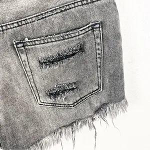 FREE PEOPLE Black Wash Button Fly Ripped Distressed Fray Hem Shorts Size 26 Boho thumbnail 6