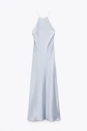 Zara dress wedding maxi slip midi satin effect baby blue party date coctail thumbnail 11