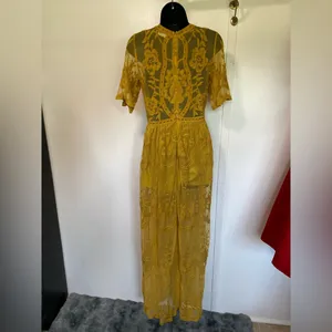 SOHCUE - Elegant Yellow Lace Maxi Dress embroidered thumbnail 10