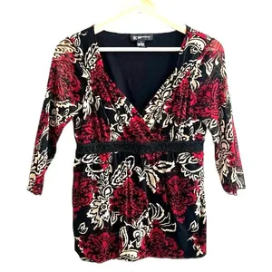 Y2K Whimsigoth Babydoll Top Size S Fairy Grunge Empire Waist Floral Beaded thumbnail 1