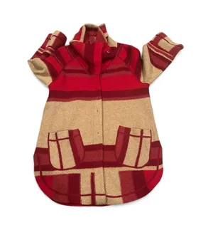 Anthropologie SPARROW Satra Red Plaid Wool Blanket Sweater Coat Barn Jacket S thumbnail 1
