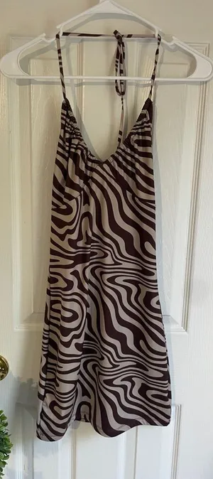 Garage Brown & Cream Rave Festival Retro Swirl Mini Dress thumbnail 1