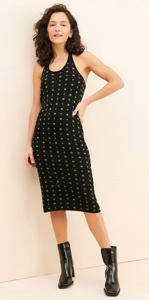 Anthropologie Callahan Vickie Halter Knit Midi Dress Black Geo Print X-Large thumbnail 1