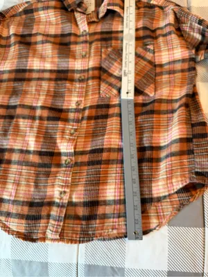 Women’s Billabong Orange Plaid Button-Up Shirt 100% cotton flannel size all thumbnail 6