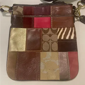 Coach Patchwork Brown Leather Suede Duffel Shoulder Bag Crossbody Purse Handbag thumbnail 4