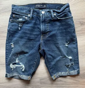 Abercrombie & Fitch Blue Bermuda Shorts Distressed Denim thumbnail 1