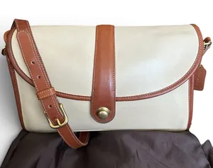 COACH Vintage RARE Spectator Saddle Crossbody Bag Bone & Tabac Leather 077-6787 thumbnail 1