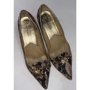 Michael‎ Kors Heels Snake Skin Leather 2" Kitten Heels MK Logo Chain Women's 8M thumbnail 5