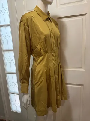 Exquise by Anthropologie Tobie Olive Green Button-Front Long-Sleeve Dress XS A thumbnail 3