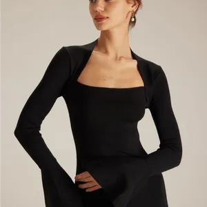 RIHOAS The Black Square Neck Flare Sleeve Midi Dress 72 thumbnail 2