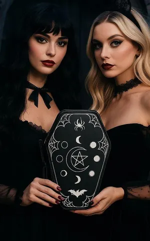 Mad Engine Gothic Coffin Crossbody Bag Pentagram Moon Occult Purse NWT thumbnail 1