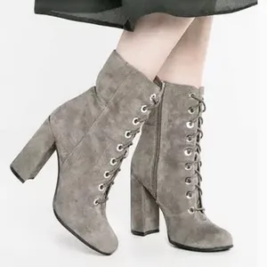 Vince Camuto Women’s 8M Gray Suede Teisha Lace Up Heeled Ankle Boots. thumbnail 1