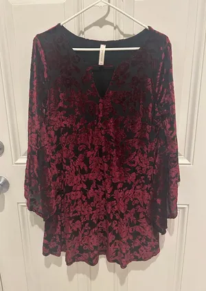 Women's Red Velvet Burnout Floral Dress thumbnail 1
