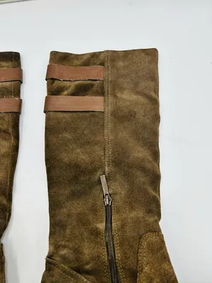 Nine West Taupe Brown Suede Tumble Tall Riding Boots Sz 9 Double Buckle thumbnail 6