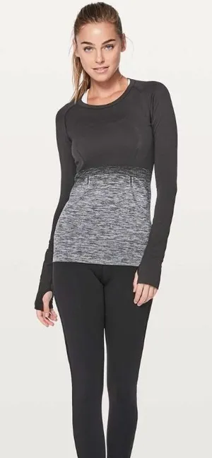 Lululemon Women's Swiftly Tech Long Sleeve Crew Black Grey Ombre Top Size 8 thumbnail 1