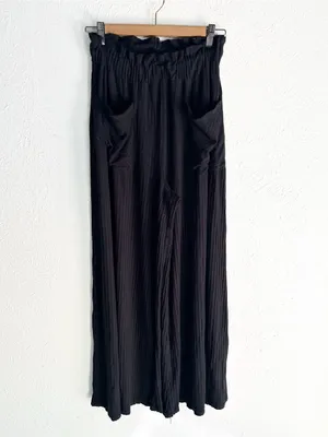FP Movement Blissed Out Wide Leg Pants Black Ribbed High Rise Small thumbnail 3