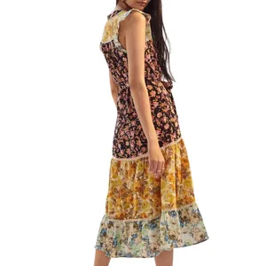 Anthropologie Sleeveless Ruffled Patchwork Floral Tiered Midi Dress Size Large thumbnail 2