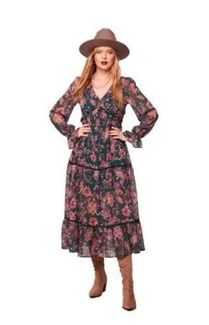 Band Of The Free Run The World Pine‎ Berry Paisley Empire Waist Midi Dress Small thumbnail 1
