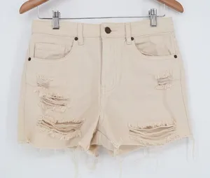 ONeill Womens Distressed Denim Shorts Cream Off-White Size 27 High Rise Frayed thumbnail 1
