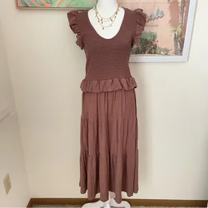 Nation LTD Fabienne Dress Maojave Brown Boho Ruffled Tiered Midi Large thumbnail 4
