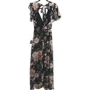 NWT Lulus Floral Velvet Burnout Maxi Dress Black Tie Back V Neck Size‎ XS Fairy thumbnail 2