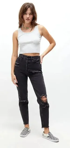 PacSun Women's Size‎ 23 Black Distressed Ultra High Waisted Slim Jeans thumbnail 1