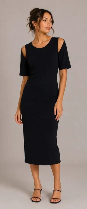 Fabletics Black Midi Dress Large Short Sleeve Bodycon Activewear Gym Athleisure thumbnail 1
