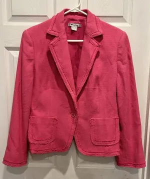 Nygard Collection Pink Silk Blend Frayed Edge Blazer Jacket Size 14 Statement thumbnail 1