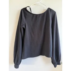 Free People Black Textured Open Back Strappy Balloon Sleeve Top M thumbnail 3