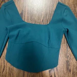 Abercrombie & Fitch Teal Square-Neck Long Sleeve Crop Top thumbnail 1