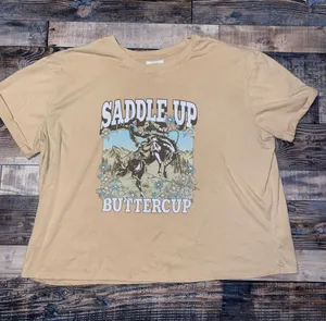 Maurices Rodeo Graphic Tee in Tan with Blue & White Print thumbnail 1