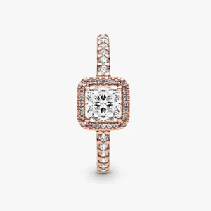 Pandora Square Sparkle Halo Ring 14k rose gold plating thumbnail 2