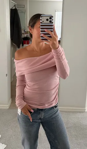 Off the shoulder pink top thumbnail 1