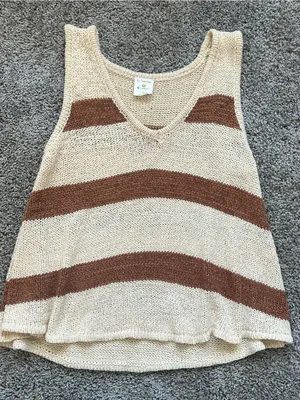 By Together Cream and Brown Striped Knit Tank thumbnail 1