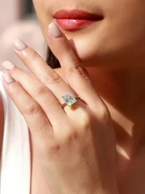 Womens Emerald Cut Moissanite Ring Gold GRA Certified Passes Tester Large Stone thumbnail 2