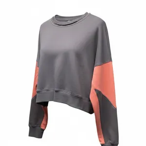 Mono B Cotton cropped Gray and coral color block Sweatshirt Large thumbnail 6