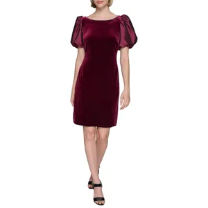Karl Lagerfeld Puff Sleeve Stretch Velvet Body Sheath Dress Barolo Wine Red 8 thumbnail 7