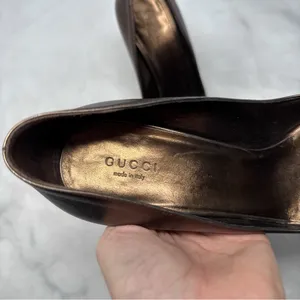GUCCI Vintage Y2K Hollywood Horsebit Metallic Leather Platform Pump Heels Bronze thumbnail 11