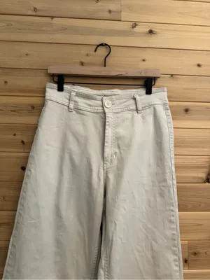 Oat 8/29 Cream High Rise Wide Leg Cotton Blend Pants Raw Edge Summer Casual thumbnail 3