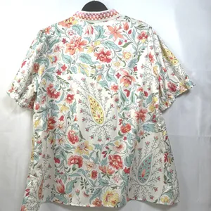 CHERYBETTY Babydoll Blouse Floral Paisley Puff Sleeve Embroidered Trim Cream‎ L thumbnail 5