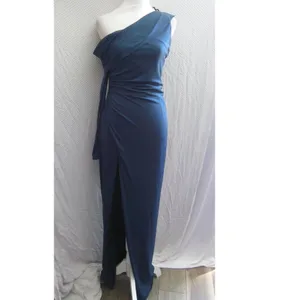 KATIE MAY Deep‎ Sea Blue MOJAVE Single Long Sleeve HIGH SLIT Ruched GOWN XS thumbnail 6