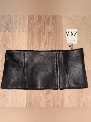 NWT Zara 100% Leather Black Waist Belt - Size Large thumbnail 2